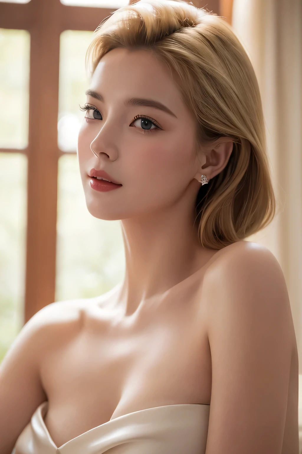 Sexy actress Grace Kelly,Seduce the audience,A faint blush,masterpiece,Clear focus,Side Breast,beautiful