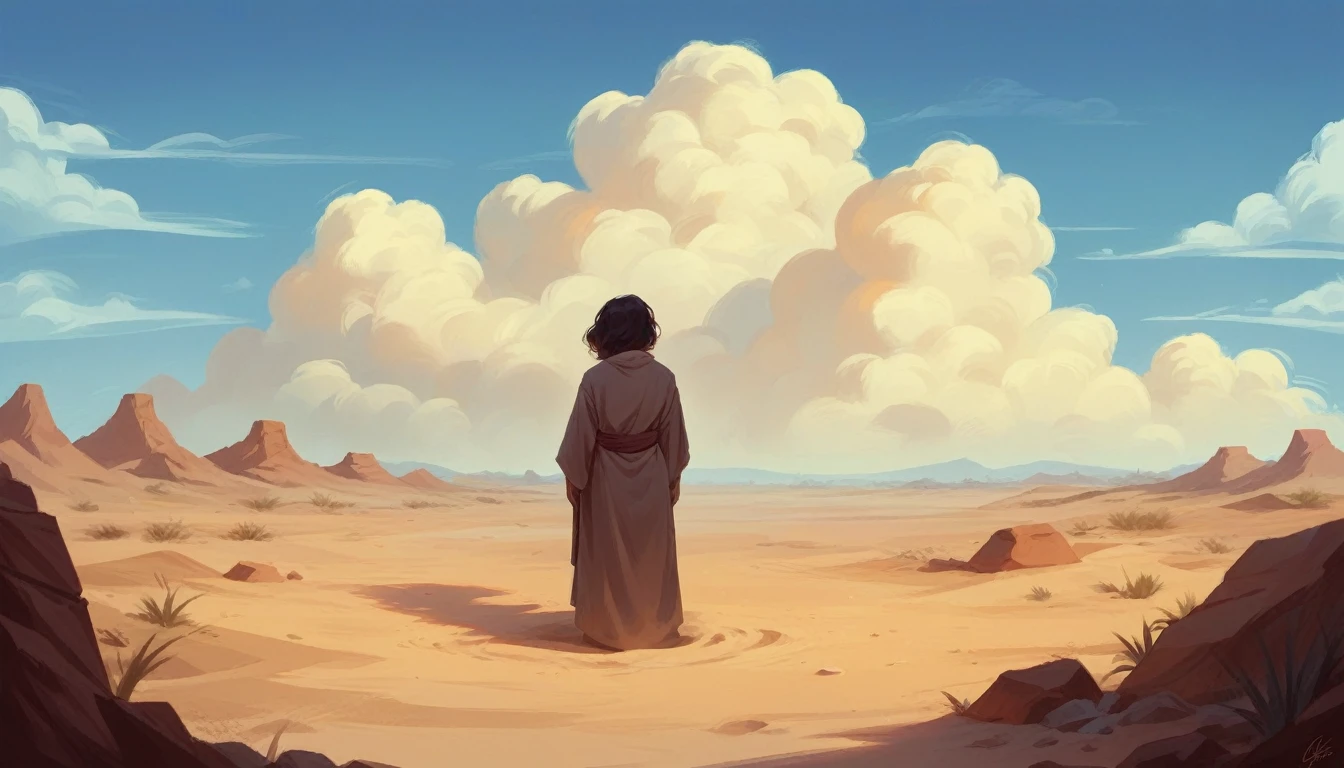 Highest quality,Hard SF,background,desert,Cloudy,Many tanks buried in sand,Girl in a robe