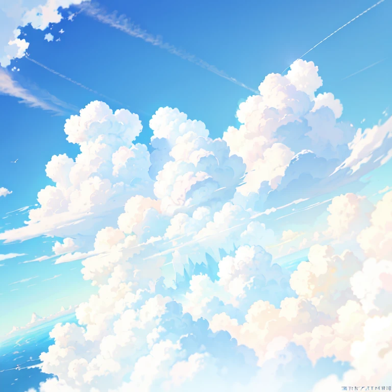 summer, Pasture, A plane flying far away, Heavenly scenery, Big Clouds, blue sky, Deep blue sky, Beautiful sky, Light of the sun, Hot Weather, HD detailed, Wet watermark, Super detailed, Cinematic, Surrealism, Soft Light, Deep focus bokeh, Ray Tracing, and Surrealism. --v6