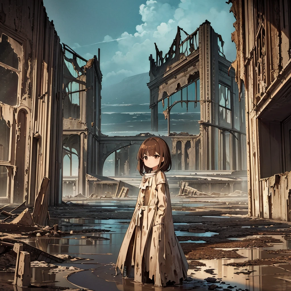Best illustrations、Best Quality、(No humans、Background only)、((((Sea of mud、Brown Sea、Broken ruins))))、From below、flood