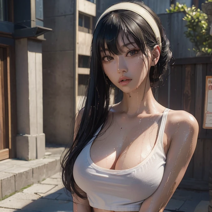 (Yoru), (Highest quality, 8k, masterpiece :1.3), (Realistic, photoRealistic: 1.37), (One girl), (slim), (Japanese), (Random Pause), (Wet body), (Long Hair, Random Hairstyles), (Outdoor), (Highly detailed face), (Detailed eyes), (double eyelid), (Eyeshadow Intensity), (Lots of eyelashes), (Professional Lighting), (Photon Mapping), (Radio City), (Look directly at the viewer), (Full Body Lesbian), (Legs open), (Cropped T-shirt and), (slimな体型), (slimガールモデル), (25 year old female model), (Huge cleavage) (Very good, No top, Bare Chest),