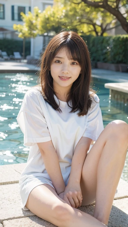 ((best quality)), ((masterpiece)), (detailed), 1 Girl, Foot bath clothing,Look at the audience with a smile,High-resolution images,Outdoor Background
