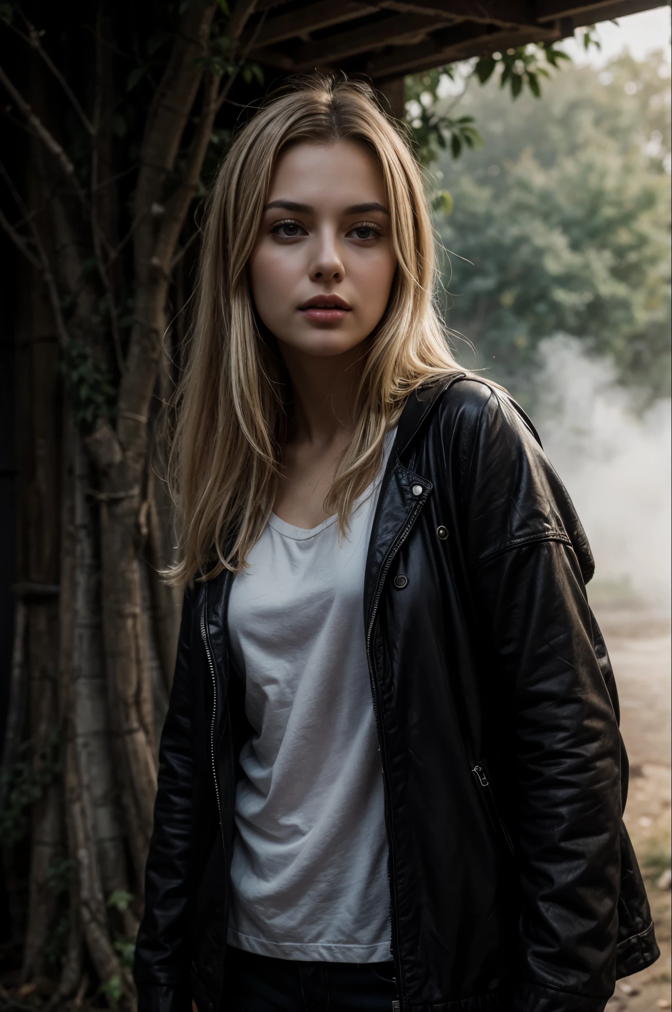 a disturbing blonde woman sofiax in Matera, full body, horror, broken, distorted, sky, fog, smoke, dark forest, Junji Ito, emerging from the ground, lower body barely visible through the dust, masterpiece, ultra high res, high quality, ultra high res.photorealistic, [[photorealistic Chromatic aberration]], digital photograph, HDR, high contrast, realistic hands. [The scene is surrounded by mist, evoking a mysterious and eerie atmosphere. The lighting is dark and atmospheric, with smoke adding a touch of sinister ambiance. Best quality image, HDR enhancement, showcasing the utmost level of detail and realism, full body shot:1.5]. [8K, Best Quality, Ultra High Resolution, (highly detailed CG unity 8k wallpaper), (best photo), (best shadows), isometric 3D, octane rendering, ray tracing, highly detailed, (Best quality, 4K, 8k:1.2), absurdity, ultra detailed, (realistic, photorealistic, photorealistic:1.37), complex parts, HDR, (complex parts:1.12), (hyper detailed, hyper realistic, Soft lighting, spicy:1.2), (complex parts, Hyper detailed:1.15). Blurred foreground. (backlit), masterpiece, high quality, brightness, chromatic aberration, foggy smoke, shadows, contrast, clear sky, (warm hue, warm tone), high details, natural reflections]. (YES SFW)