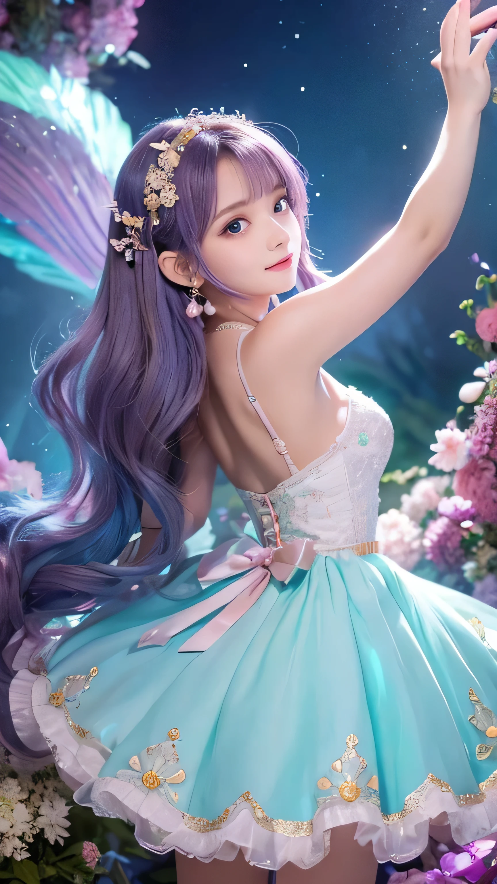 **Title:** Ultimate Moe Character Female Golem  
Create an ultra-cute depiction of a female golem, blending her golem characteristics with an adorable moe design. **Overall Appearance:** She stands at an average height with a , curvy figure. Her stone skin appears smooth and glossy, with a pastel hue, blending natural stone textures with a delicate, almost skin-like appearance. **Head:** Her face is round and youthful, with large, sparkling eyes in a bright color like sapphire blue or emerald green. She has small, blushing cheeks and a heart-shaped mouth in a sweet smile. **Hair:** Her hair is made of fine, glowing crystal strands cascading down her back in a wavy style, with pastel pinks, blues, and purples, giving it a magical, shimmering effect. **Body:** Her body is slender yet strong, with soft curves. Intricate, glowing designs resembling magical runes or floral patterns are etched into her stone skin, emitting a soft light. **Attire:** She wears a frilly dress made of enchanted stone-like material in pastel colors with ribbons and bows. Matching gloves and stockings complete her outfit. **Special Features:** Small, pointed stone ears with a delicate, leaf-like design. Small hands and feet with dainty, claw-like fingers and toes. A small, gem-encrusted tail that wags slightly. Surrounded by a soft, magical glow enhancing her ethereal presence. **Setting:** An enchanted forest with sparkling flowers, glowing mushrooms, and gentle, floating lights. The atmosphere is magical and wondrous, perfectly complementing her moe character design. **Pose and Action:** She is depicted in a playful pose, reaching out to touch a glowing flower or skipping through the forest. Her expression is cheerful and lively. **Color Palette:** The scene features soft pastels and glowing lights, with highlights of gold and silver, creating an enchanting and cute appearance.