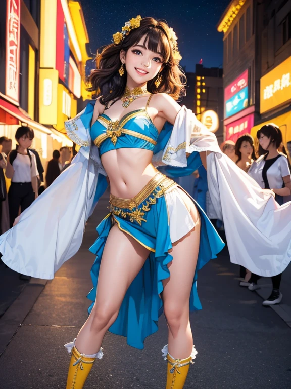 Highly detailed CG Unity 8K wallpapers, Highest quality, Very detailed, masterpiece, Realistic, photo Realistic, Very detailedかわいい, 20-year-old, Anatomically correct fingers、Perfect Fingers、(((Do-it-yourself skirt lift:1.2))), (Lift it yourself),  ((Small pink string panties))、((blush)), ((Gaze Here))、(((Confused expression:1.4)))、((Shiny gold enamel costume:1.2))、Pleated mini skirt、Japan、motor Show、Convention Hall、Beautiful lighting、Jet Black Hair、Long Hair、(showing panties yourself)、((Enamel costume))、((Shiny Costume))、Headband