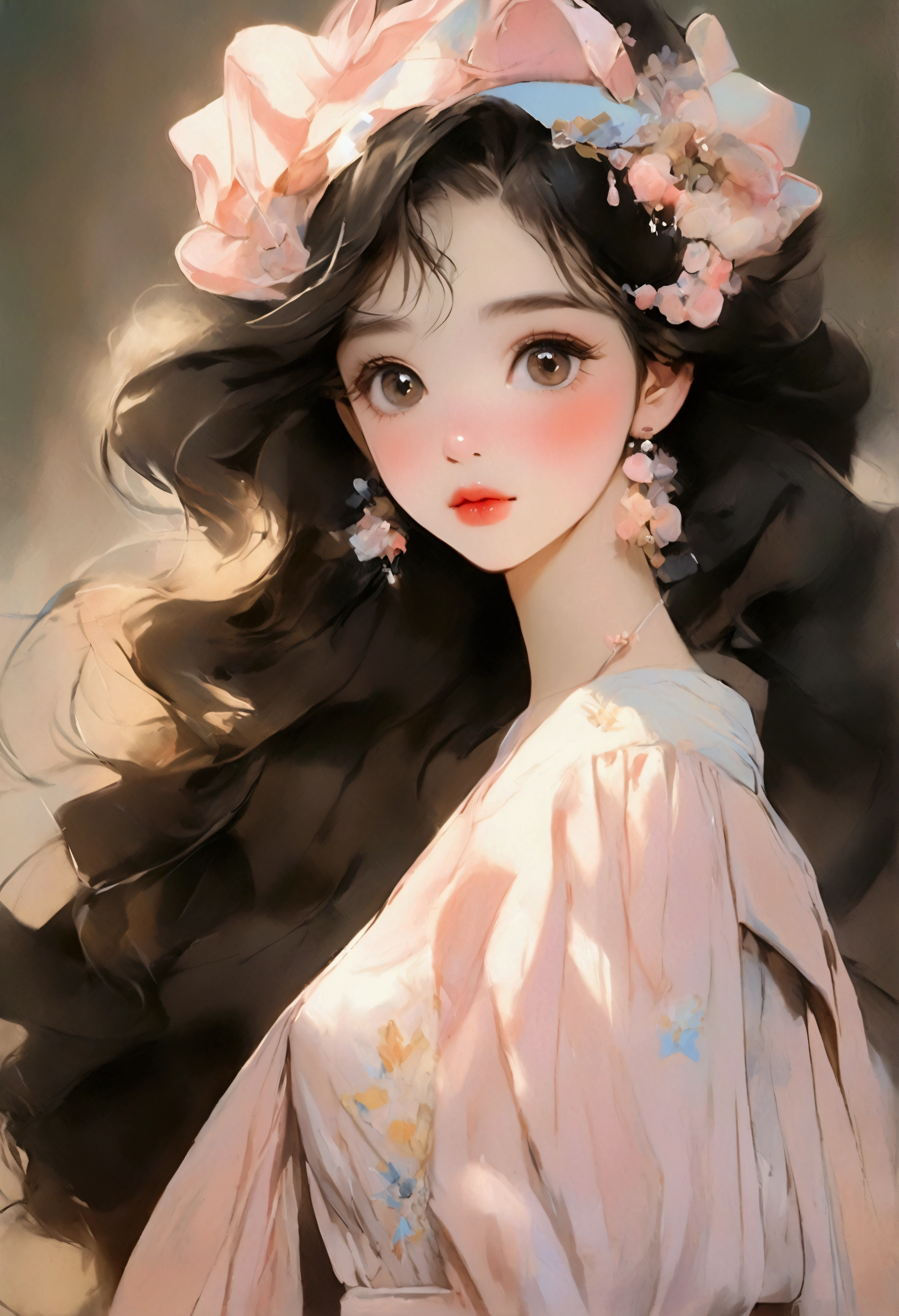 photoPractical, Lip Gloss, , Practical, best quality, Ultra-high resolution, depth, Pastel colors, Natural shade, Focus on the face, Face only, Looking at the audience, Long hair, Hair accessories, Black Hair, Brown, detailed eyes, skirt