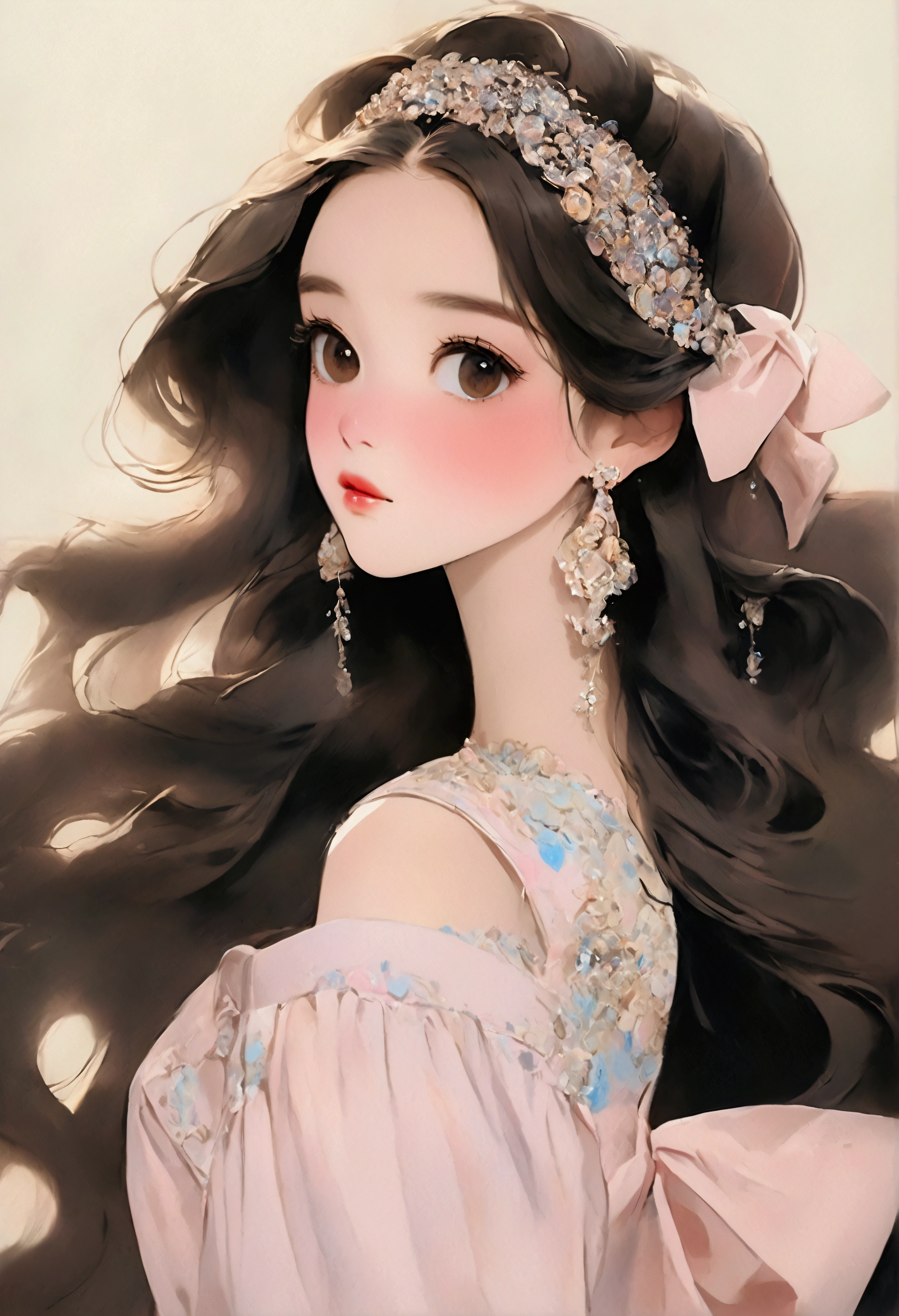 photoPractical, Lip Gloss, , Practical, best quality, Ultra-high resolution, depth, Pastel colors, Natural shade, Focus on the face, Face only, Looking at the audience, Long hair, Hair accessories, Black Hair, Brown, detailed eyes, skirt