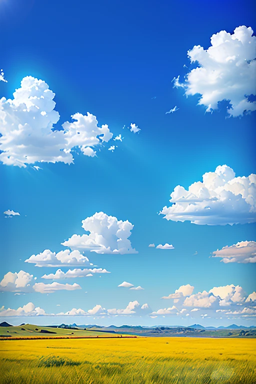 Vast landscape, sunny day, sunny, Clear, beautiful sky, dynamic blue sky, Low - Angle, Big Sky, Blue sky and white clouds, (Highest quality,4K,8k,High resolution,masterpiece:1.2), Very detailed, (Realistic,photoRealistic,photo-Realistic:1.37), High resolution, 超High resolution, Physically Based Rendering