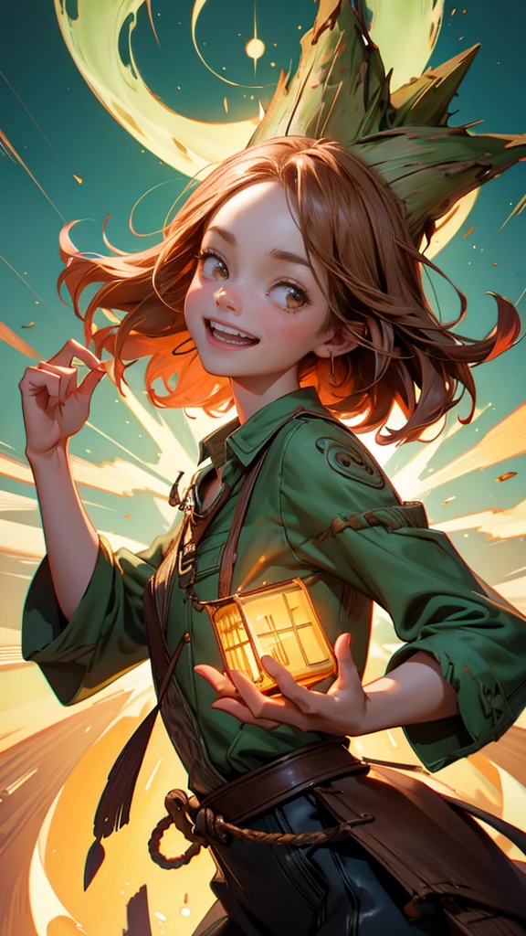 3D illustration of Groot breaking the word "databasezas not kat FU". The beautiful girl character is laughing and holding up his hand with palm facing forward, and in front he has broken wooden slats that spell out words like 'announcment'. There's an old radio on one side and a microphone hanging from above. In the background there is greenery and wood tones. In the style of Pixar.