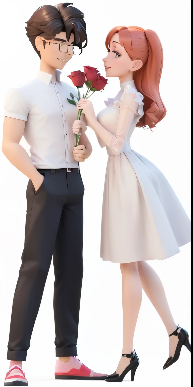 Cartoon picture of a man and a woman holding roses, 3D rendering style, Promotional Rendering, couple pose, official render, High-resolution rendering, lovely couple, Stylized 3d rendering, Stylized as 3D rendering, couple, April Rendering, Animation style rendering, Character Posing, Cute 3d rendering, 3D Rendered Official Art, 3d characters