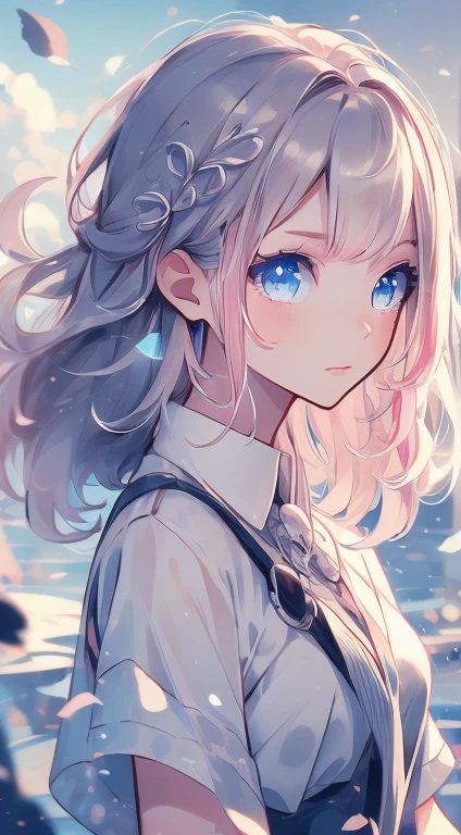 High resolution, masterpiece,Shikimori Michon, Pink Hair, alone, One girl,outside,Detailed Background, Detailed eyes, ((blue eyes))