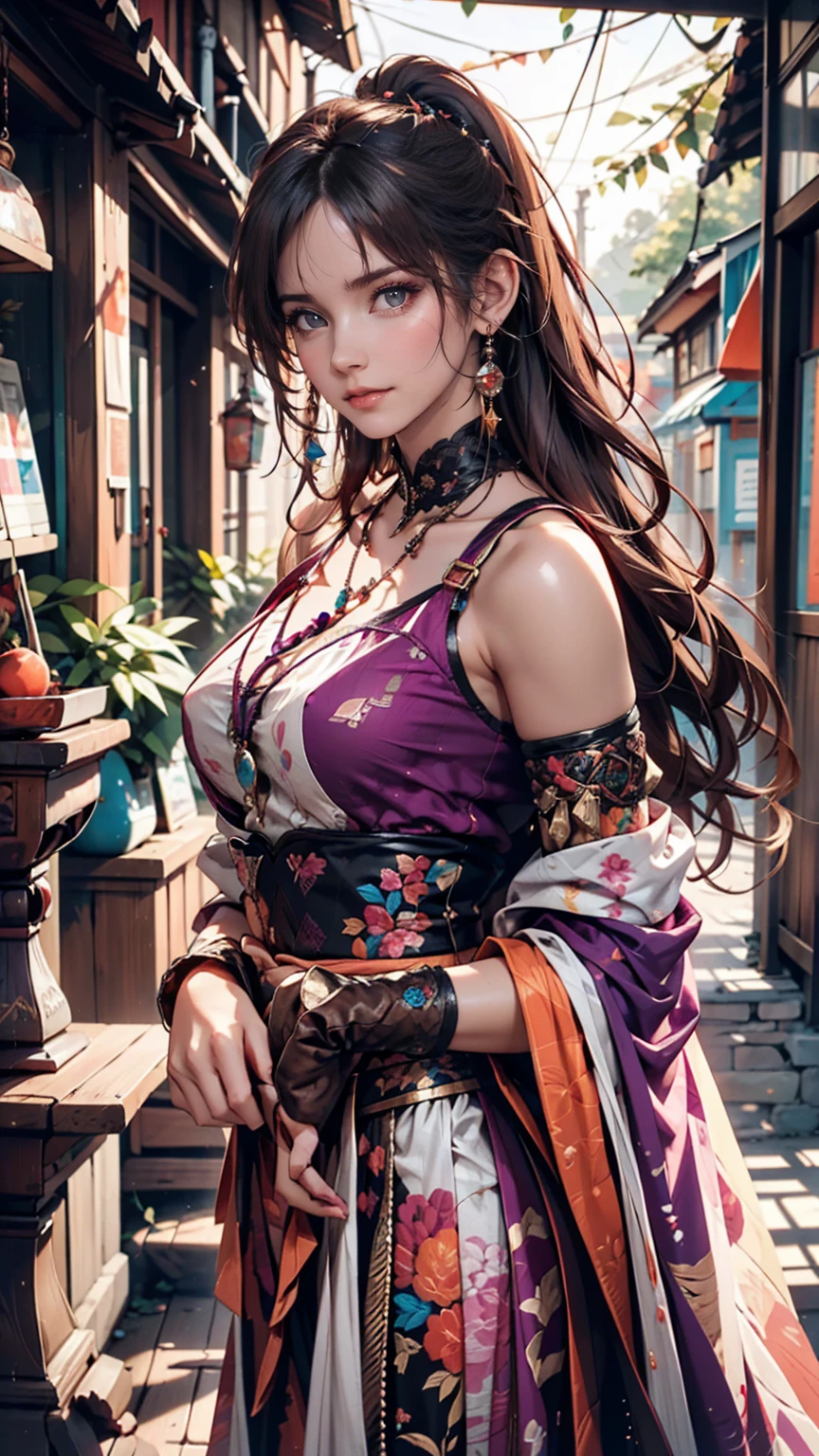 (Absurd, High resolution, Super detailed), (One girl:1.3), Twin tails, Purple Hair, break , Glitch Art, Digital Distortion, Pixelated Fragments, Data Corruption, Colorful Noise, Visual clutter, contemporary aesthetics break , Enamel Art, Glass-like surface, Vibrant colors, Glossy finish, Reflective Texture, Richly pigmented, fluid forms break , Ethnic Style, Traditional attire, Vivid patterns, Handmade textiles, Cultural motifs, Beaded Jewelry, Artisan handmade accessories