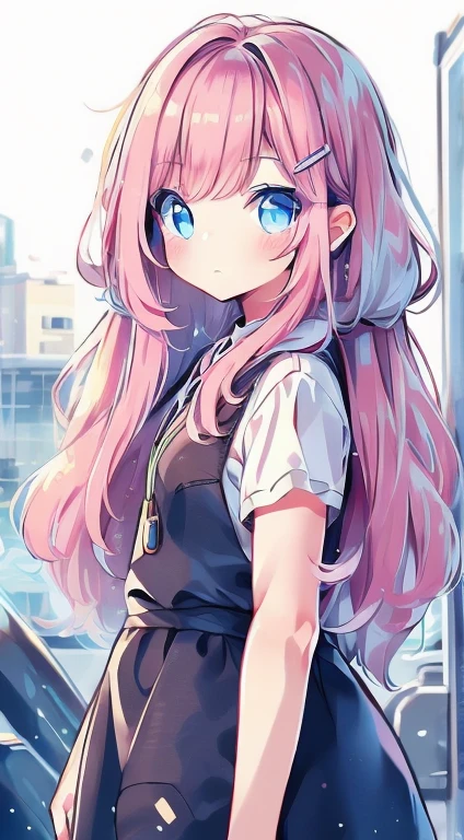 High resolution, masterpiece,Shikimori Michon, Pink Hair, alone, One girl,outside,Detailed Background, Detailed eyes, ((blue eyes))