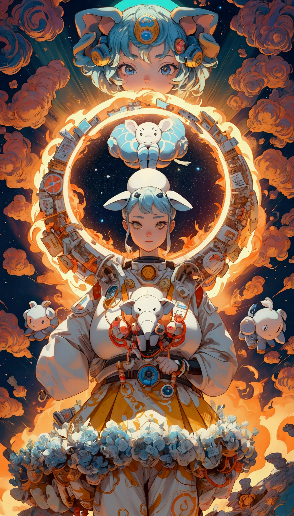 a close up of a beautiful girl cartoon alien with a fire ring around it, 🐋 as 🐘 as 🤖 as 👽 as 🐳, 🚀🌈🤩, official fanart, furaffinity!!!!, official fan art, 🚀🚀🚀, sofubi, this is fine, cute furry needs your help, ufos, safebooru anime image, trending on furaffinity, fan art
