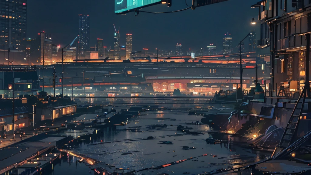 (best quality,4k,8k,highres,masterpiece:1.2),ultra-detailed,(realistic,photorealistic,photo-realistic:1.37),detailed digital painting, abstract architecture, tangled wires, geographic depth, exposed bricks, houses everywhere, cyberpunk city, neon lights, night scenery, night, night city, festival, celebration