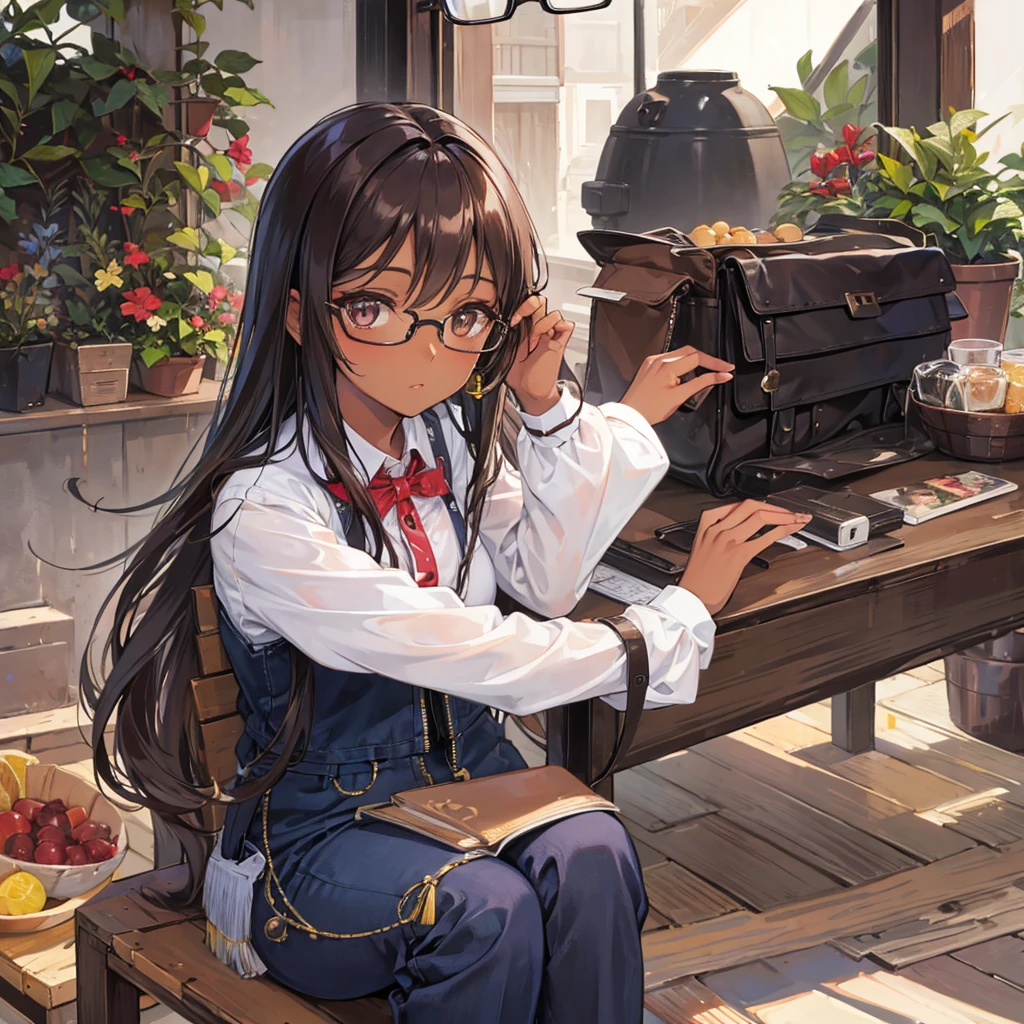 Woman dark skin shiny brown eyes with glasses 