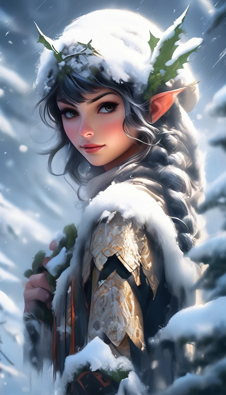 A snowy winter foliage Elf girl on a leaf in the snow, Snow Elves and Adventure World, Photo Realism, 8K resolution, Snow Winter Leaf Elves and MapleStory, Photo Realism, 8K resolution,, garden, Popular on artstation, 4K, Intricate details, Very detailed, pencil drawing, sketch, Unreal Engine, Greg Rutkowski, Loish, Rad, beeping sounds, Makoto Shinkai and Louis van Baarle, Ilya Kuvshinov, rossdraws, Tom Bagshaw, Alphonse Mucha, painting, Heavy Attack, Paint dripping, painting, Heavy Attack, Paint dripping