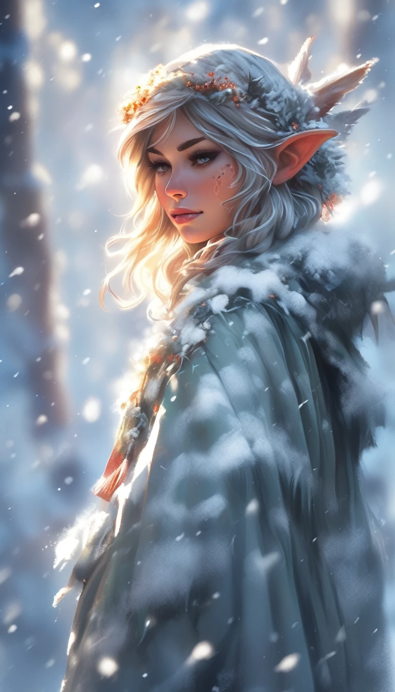 A snowy winter foliage Elf girl on a leaf in the snow, Snow Elves and Adventure World, Photo Realism, 8K resolution, Snow Winter Leaf Elves and MapleStory, Photo Realism, 8K resolution,, garden, Popular on artstation, 4K, Intricate details, Very detailed, pencil drawing, sketch, Unreal Engine, Greg Rutkowski, Loish, Rad, beeping sounds, Makoto Shinkai and Louis van Baarle, Ilya Kuvshinov, rossdraws, Tom Bagshaw, Alphonse Mucha, painting, Heavy Attack, Paint dripping, painting, Heavy Attack, Paint dripping