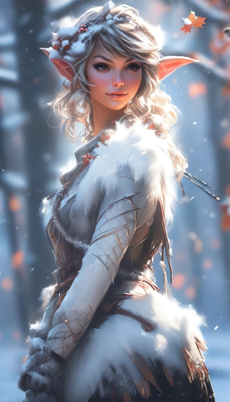 A snowy winter foliage Elf girl on a leaf in the snow, Snow Elves and Adventure World, Photo Realism, 8K resolution, Snow Winter Leaf Elves and MapleStory, Photo Realism, 8K resolution,, garden, Popular on artstation, 4K, Intricate details, Very detailed, pencil drawing, sketch, Unreal Engine, Greg Rutkowski, Loish, Rad, beeping sounds, Makoto Shinkai and Louis van Baarle, Ilya Kuvshinov, rossdraws, Tom Bagshaw, Alphonse Mucha, painting, Heavy Attack, Paint dripping, painting, Heavy Attack, Paint dripping