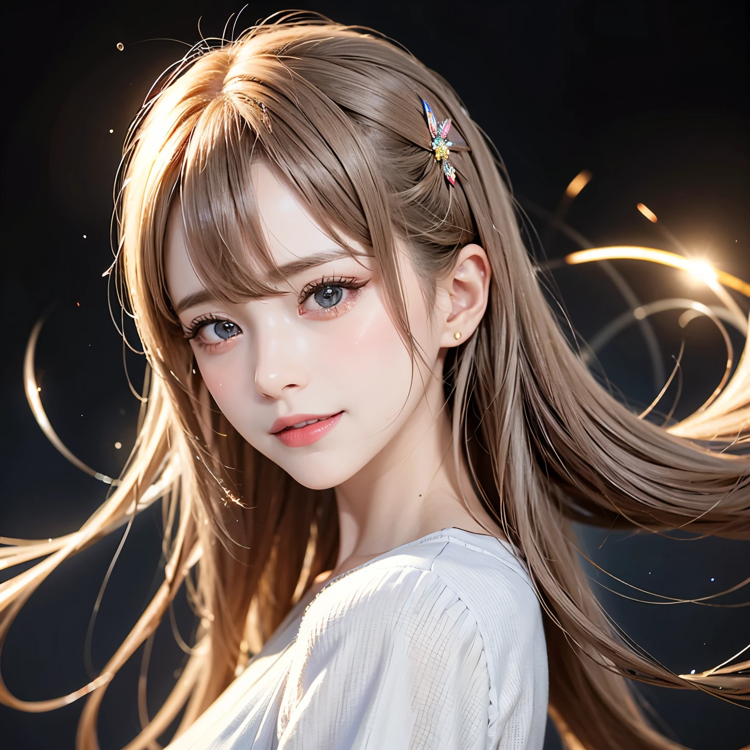 (ExtremelyDetailed ((Personification as a LittleGirl of " アンハサウェイ "))) DelicateClothing Textures. High-level UltraDetailed Wallpaper, (8K TopQuality Masterpiece of CommercialPhoto), PerfectLighting, Absurd MysticSight Tyndall Effect Scattering (StudioGray background with (Overflowing oodles RainbowColor (Starry Particles BokeH))), (Assfocus RoundlyButts) (Exposed SFW) BREAK (Acutance:0.88) (NOGIZAKA FaceVariations) Extremely Detailed KAWAII face, Childish PerfectAnatomy, CaptivatingGaze ReflectiveEyes with (SparklingHighlights:1.28), DoubleEyelids with (Delicate VoluminousLong Eyelashes:0.88), GlossyRED Lips with BeautifulDetails, PUNIPUNI RosyCheeks, Radiant PearlSkin with clear transparency, Glowing DowneyHair, { (Dynamic Joyful expressions LifeLike Rendering:1.4) | (:d) } . (large eyes:-1) . (Flare:-0.5)