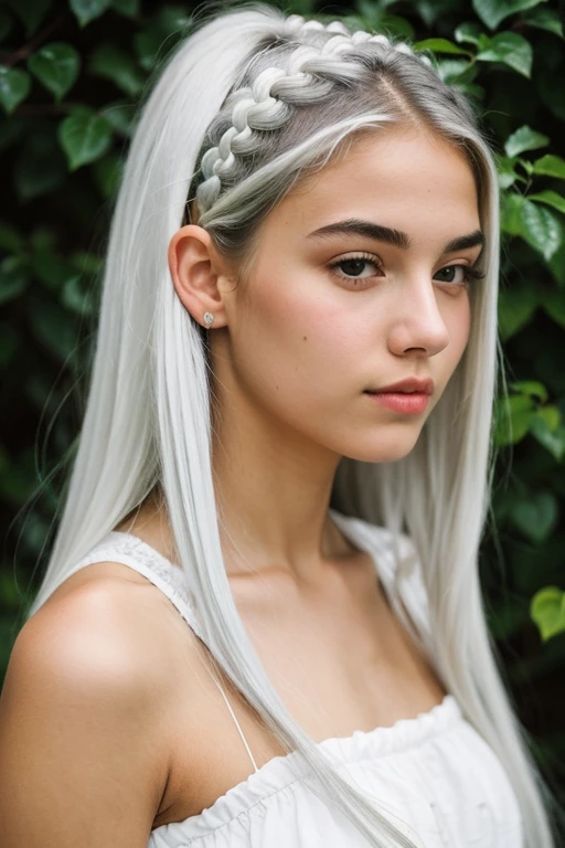 ((best quality)), ((masterpiece)), (detailed), 1girl, silver-white hair, mixed-race with latino and white, teenager