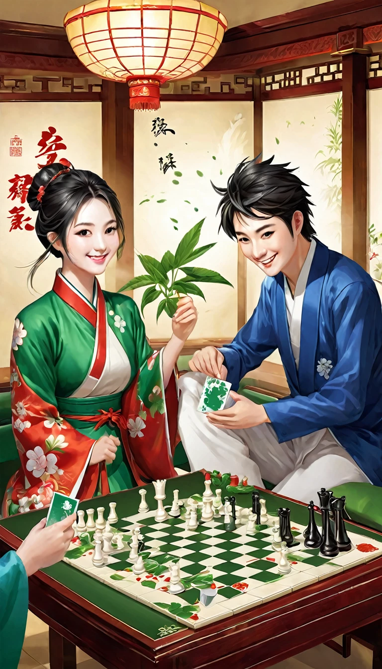 background**: You can choose a warm、Comfortable chess and card room scene,Highlight the relaxed and joyful atmosphere。 - **figure**: Shows one or more players who are concentrating on playing Mahjong but smiling,Demonstrates painless comfort after using the spray。 - **product picture**: Place the Artemisia Guanning spray in a conspicuous place,It can be a corner of the table,Or the player's hand,Highlight the presence of the product。 ### 3. Products - **Product Close-up**: Bottle design that clearly shows the spray,Labels and brand names。 - **scenes to be used**: Can show players in the process of playing chess,Simply pick up the spray and spray it on your neck and shoulders,Demonstrates ease and comfort of use。 ### 4Show a comparison chart,On one side, the player looks painful before using the spray,On the other hand, the expression is relaxed and happy after using it。 color**: 采用柔和的color,Like green(Represents natural and healthy)、blue(Represents comfort and relaxation),Echoing the image of mugwort