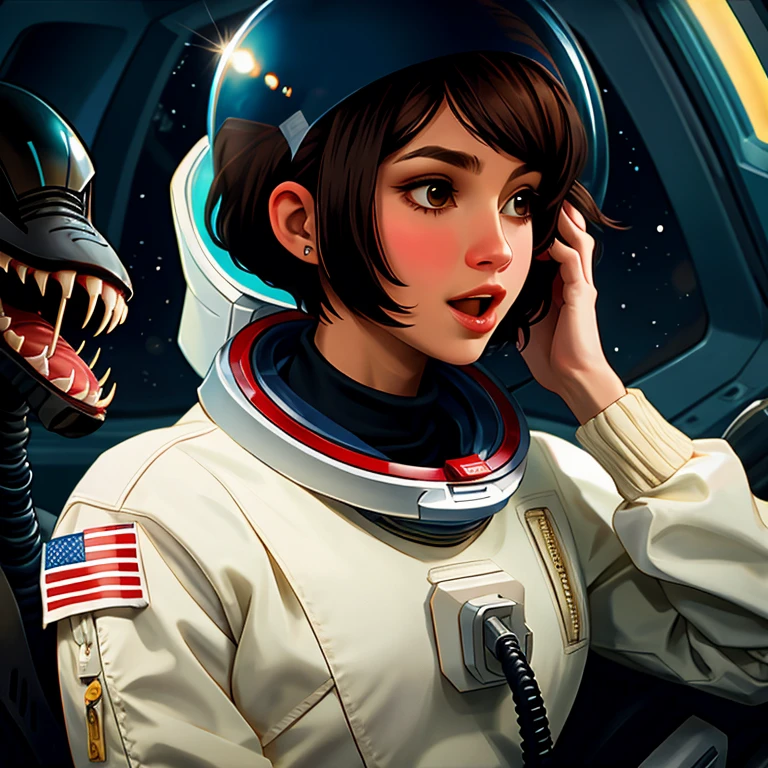 Astronaut woman, oral rape by xenomorph