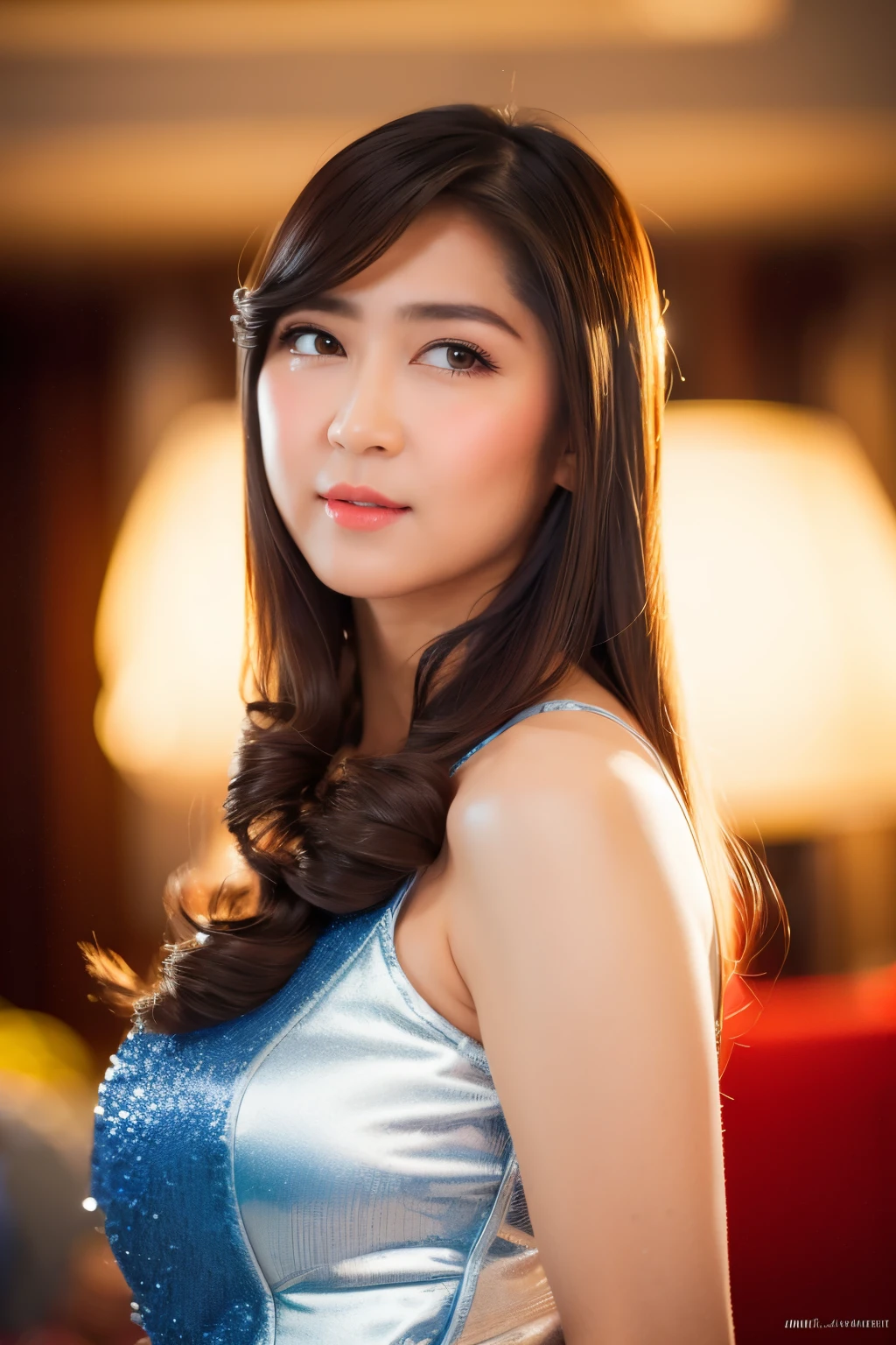 standing, silver leather chinese outfit, long outfit, sleeveless outfit, looking at camera, front view, long hair, bangs, (detailed face), at livingroom, tempting pose, potrait body, mouth closed, black eyes, 1 girl, 20yo,Young female,Beautiful Finger,Beautiful long legs,Beautiful body, Beautiful Nose,Beautiful character design, perfect eyes, perfect face,expressive eyes,perfect balance, (looking at viewer), official art,extremely detailed CG unity 8k wallpaper, perfect lighting,Colorful, Bright_Front_face_Lighting,White skin, (masterpiece:1.0),(best_quality:1.0), ultra high res,4K,ultra-detailed, photography, 8K, HDR, highres, absurdres:1.2, Kodak portra 400, film grain, bokeh:1.2, lens flare, (vibrant_color:1.2),professional photograph, (Beautiful,huge_Breasts:1.4), (beautiful_face:1.5),(narrow_waist)