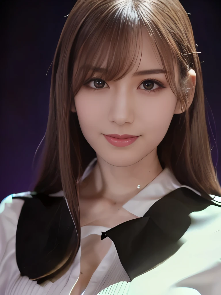 1woman,beautiful vintage color, instagram (photorealistic, high resolution:1.4), ((puffy eyes)), looking at viewer, , full body (8k, RAW photo, best quality, masterpiece:1.2), (realistic, photo-realistic:1.37),(sharp focus:1.2), professional lighting, photon mapping, radiosity, physically-based rendering, (pale skin:1.2),(small breasts:1.2), looking at viewer, (middle hair:1.5), portrait, purple eyes, (sliver hair:1.1),bangs, (simple background:1.4), solo, upper body, realistic,(masterpiece:1.4),(best quality:1.4),(shiny skin),fashi-girl,makeup,smile(skinny,closed mouth,shy :1.3) ,(standing,black Stewardess uniform,Necromancer:1.1),medium bust,sexy pose , 