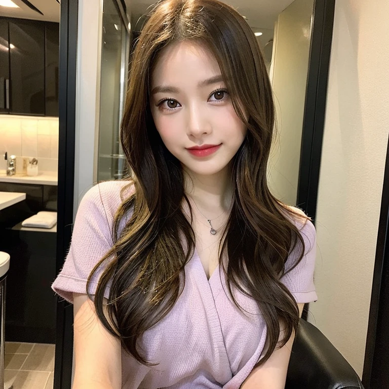 (masterpiece)), ((Highest quality)), ((Genuine)), ((8k)), 1 girl, whole body:1.3,Japanese, 24-years-old, so beautiful, cute, model,thin, model, ソニー一眼レフphotograph, blonde, Long Hair, short hair, Looking into the camera,smile, background Genuineistic, photograph,Cafe