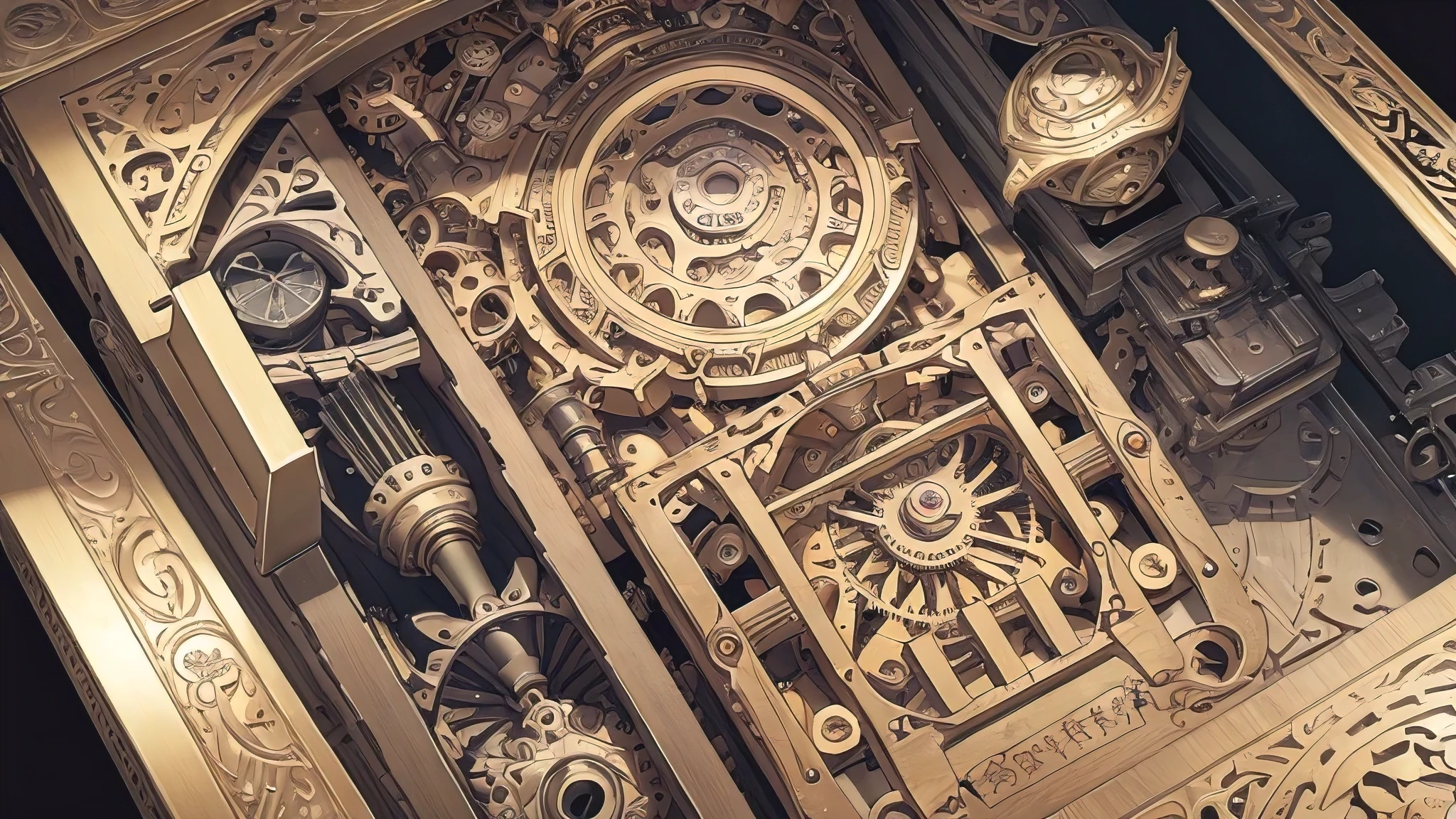 Absurd、High resolution、Super detailed、(1 Girl:1.3)、 Break typography、Lettering Art、calligraphy、Expression font、Visual Language、graphic design、Creative Communication Break Music Box Art、Complex mechanism、Melodic works、nostalgic appeal、Delicate craftsmanship、Design,Clockwork mechanics, and gear mechanism, Millefolio