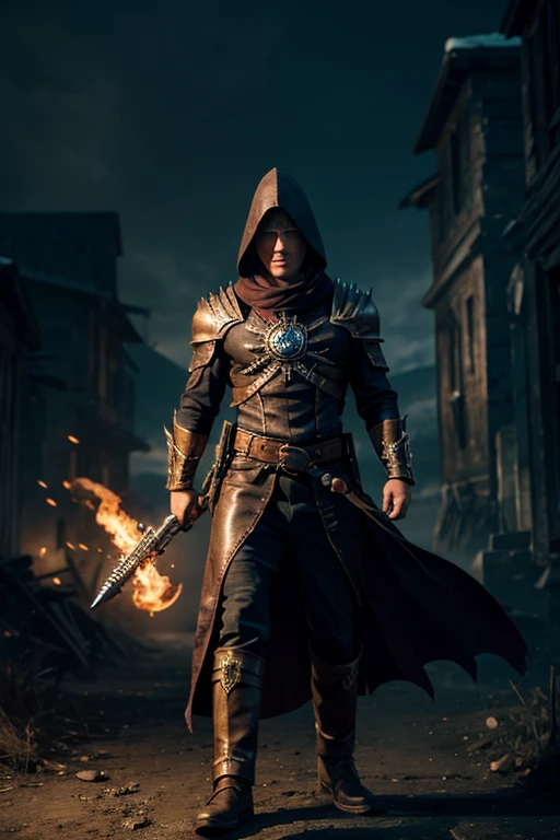(very detailed 8k wallpaper), medium shot of the necromancer , particle lighting, high detail, dramatic, Gatling gun in hand, clean background, in a wizard&#39;s hat, background top weapon removed