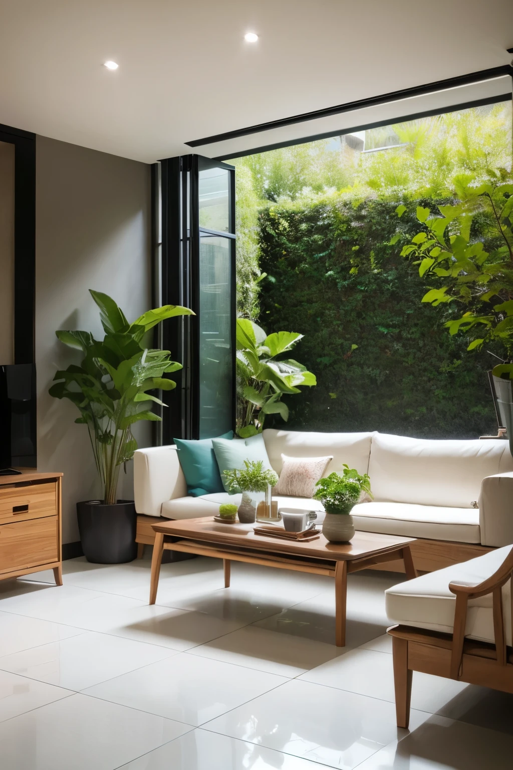 upscale、wideLDK、Family of 4 people、smile、Tile Floor、Large sofa、Planting、Atrium
