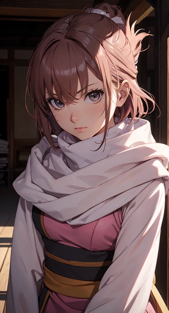 (Misaka Mikoto) masterpiece), best quality, high resolution 1girl bob cut medium hair standing alone cowl headband on forehead profile image looking at viewer beautiful eyes beautiful face extremely detailed pink clothing girly kyoukai