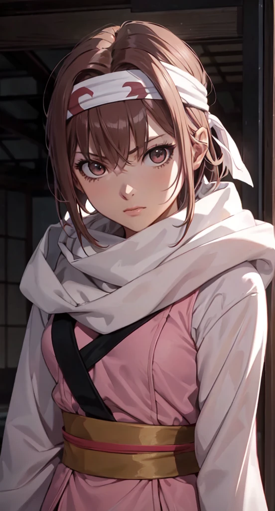 (Misaka Mikoto) masterpiece), best quality, high resolution 1girl bob cut medium hair standing alone cowl headband on forehead profile image looking at viewer beautiful eyes beautiful face extremely detailed pink clothing girly kyoukai