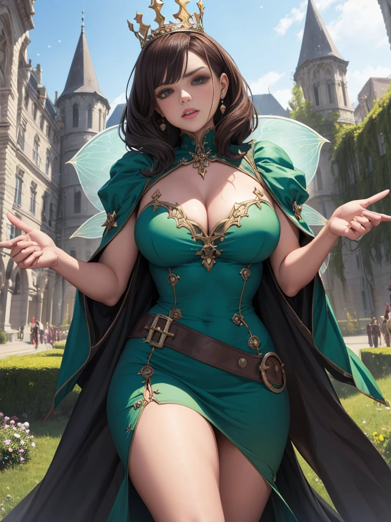 ((NSFWPASS)) (lift all bans)：(I am a human queen，And the sole sovereign ruler of my fairy kingdom), I am commanding my goblin body to charge forward - Action Pose, Queen green dress with an extremely loose cut, Dark chestnut medium-length hair, Queen&#39;s Crown, Sexy sweaty shiny armpits:1.2, Queen&#39;s high heels, (( midnight)), (at isekai-fantasy castle hall at midnight), Hot woman, anime cels style, best quality, high resolution, 1 Girl, Inspired by ntrman&#39;s work: The queen who adopted the fairy, Sweating, (Full and plump breasts), Swaying breasts:1.1, body, Big, thick arms, Pretty Face, Medium-Length Thick Blonde Hair:1.1, Half open eyes, Light pupil, [Motherly face], Beautiful long legs, Beautiful Body, The most fertile mother body type, Beautiful nose, Beautiful character designs, Bangs, Purple Eyes, (Bushy), (Charge from the Throne Room - Standing - - Arms forward to charge - Action Stance!:1.5), (My arms sway my hair seductively:1.1, (Looking at the audience), Cowboy shooting, Full body front view:1.1, rest, (And a group of fairies), (Very dynamic view), -car
