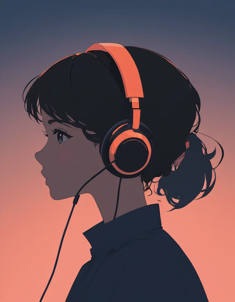 Silhouette of a girl, headphone、 close, , Flat Design, Vector illustration, Graphic Illustration, Detailed 2D illustrations, Flat Illustration, Digital Illustration, Digital Art,