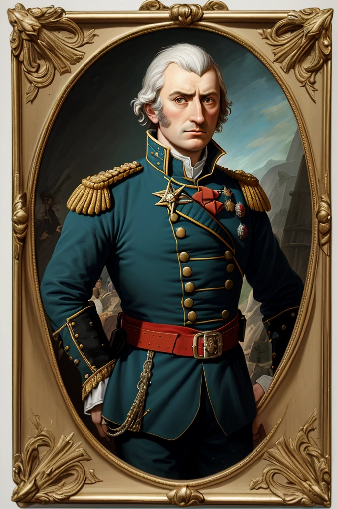 Arafed portrait of a man in military uniform holding a flag, portrait of a Napoleonic admiral, Napoleonic, Inspired by Jean-François de Troyes, Napoleonic wars, Napoleon, dressed like Napoleon Bonaparte, Jacques-Louis David Style, Inspired by Horatio McCulloch, Jack - Louis David, Inspired by Horatio Nelson Poole