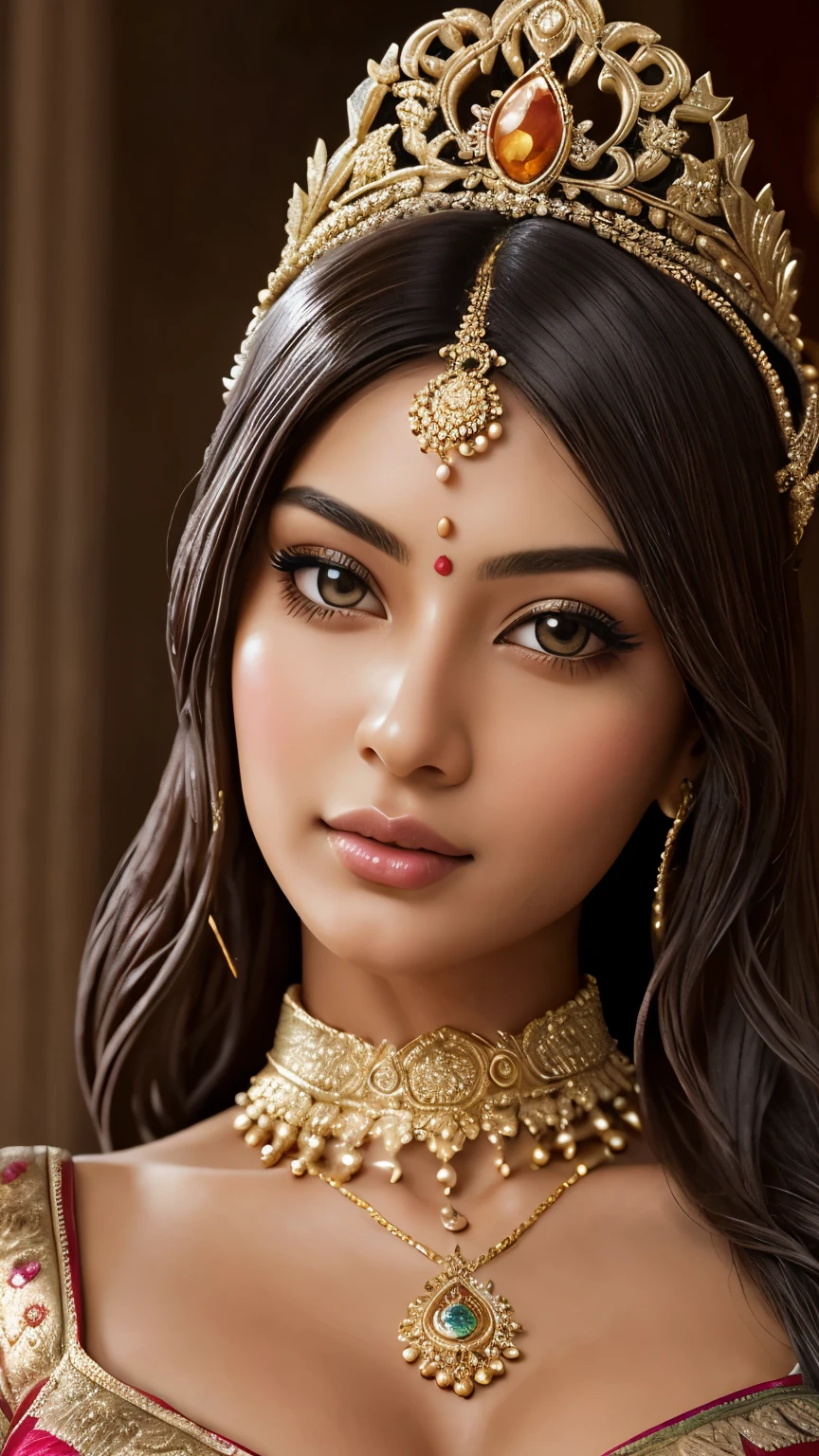a close up of a woman in a sari posing for a picture, indian goddess, asian hyperdetailed, beautiful goddess, arabian beauty, seductive. highly detailed, a beautiful fantasy empress, extraordinarily detailed woman, statue of a perfect woman, statue of the perfect woman, beautiful alluring anime woman, very very realistic, gorgeous woman, sexy girl, detailed woman