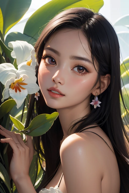 (Highest quality、High resolution、masterpiece)、4K Anime Art、(Cattleya, flower, whole body, plant、greenhouse、garden)、(Tropical flowers and ornamental plants)、(Orchid Fairy、Beautiful Face、Moisturized Skin、one piece、Small breasts、whole body)、(Soft Light)、(Soft Shading)、(Edmund Leighton Style)、(Sargent-style watercolor)、(White Background)、(No background)、Blur the background、
