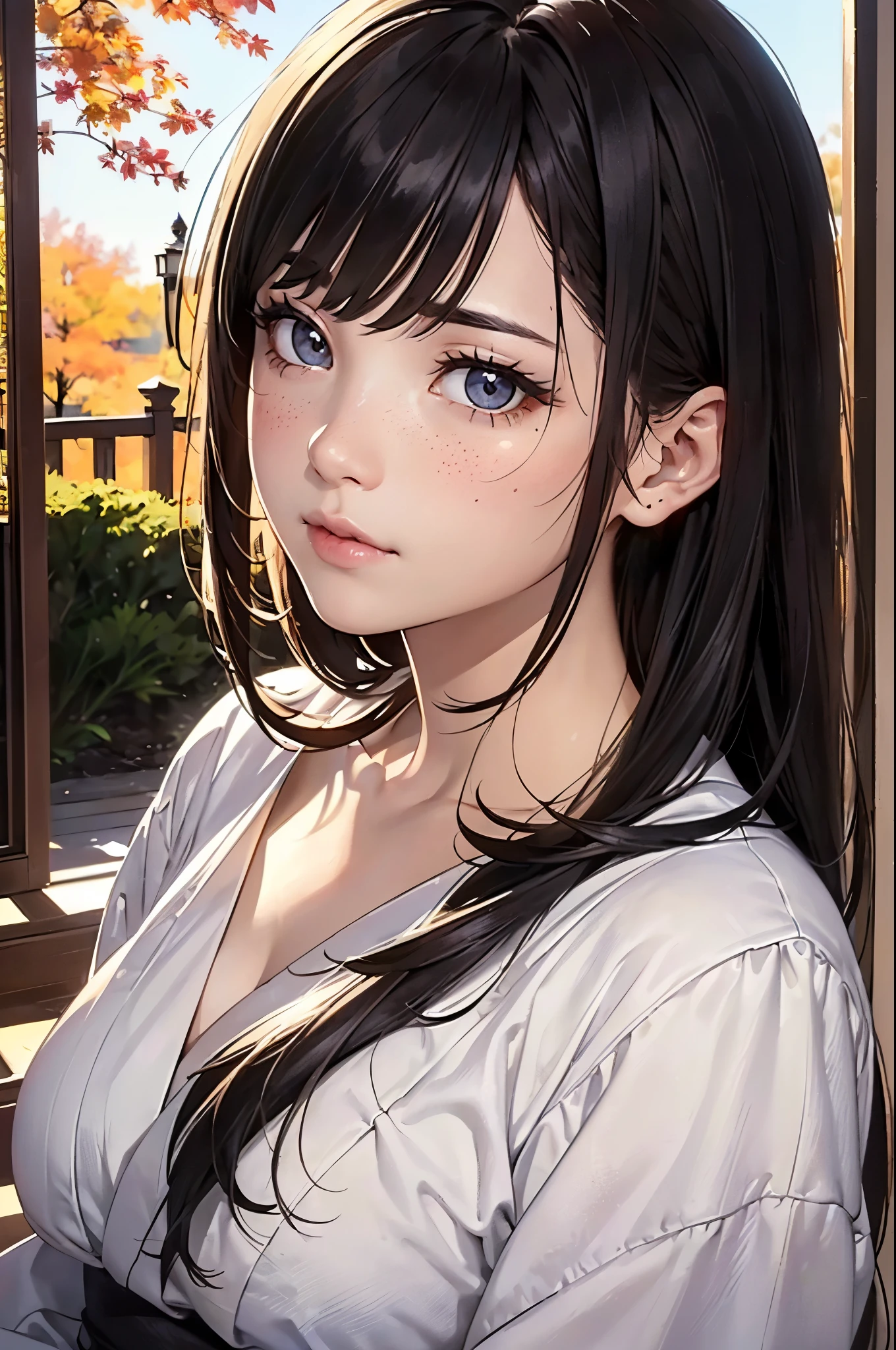 (Official art、Best Quality、Unity 8k Wallpapers、32K、​masterpiece、ultra-detailliert、超A high resolution、Oil painting style:1.2)、A slender、Medium bust、(Full body:1.2)、(sideshot、Looking away:1.2)、Highly detailed background、Realistic pupils、Sharp pupils、blurry backround、Beautiful girl in yukata、(very detailed face and eyes、beauitful face、super detailed skin、detailed skin textures:1.3)、Japan garden、cowboy  shot、Sit on the porch、moonlights、One full moon in the sky、Moon、dumpling、Autumn landscape、