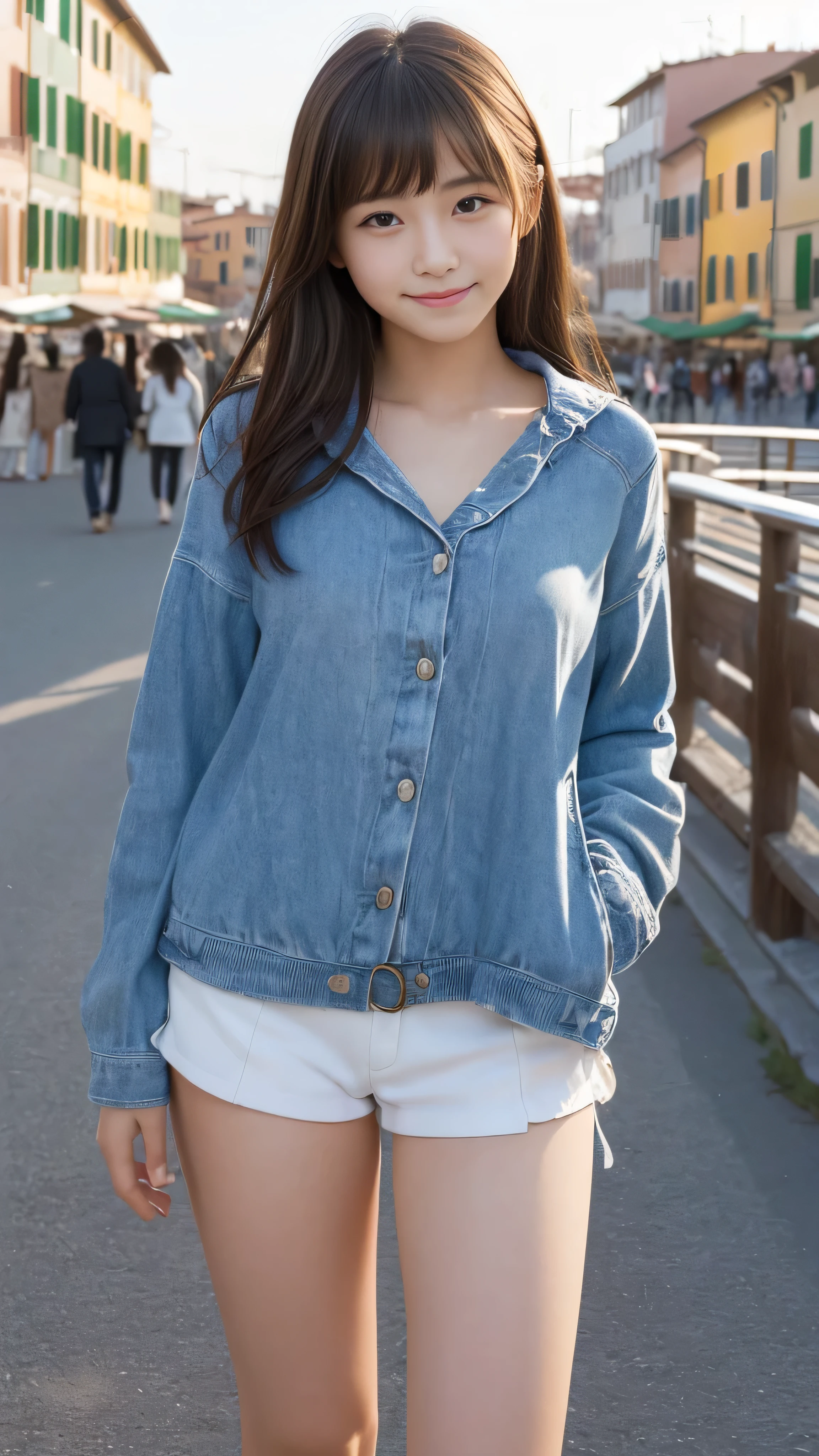 ((SFW: 1.4)), (girl)), Ultra-high resolution, (Realistic: 1.4), RAW Photos, Highest quality, (PhotoRealistic Stick), concentrated, Soft Light, (()), ((Japanese)), (( (Young Face))), (surface), (Written boundary depth), masterpiece, (Realistic), woman, bangs, ((1 girl))、(((Model-like style、Thighs、shin)))、Handbagr.々Fashion))))、(((Find someone you like and smile)))、(((The background is Italian tourist destinations)))