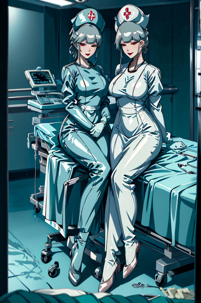 nurse uniform,hospital, latex nurse suit,nurses,busty,elbow gloves,labcoat,grey hair woman,red eyes , gigantic ,medical instruments,asian nurse,two nurses,speculum,examination room,oversize ,big ass ,strap on, lay on table ,legs spreaded,giving birth,gyno chair , dentist,Milf,latex,green uniform,oversize breasts