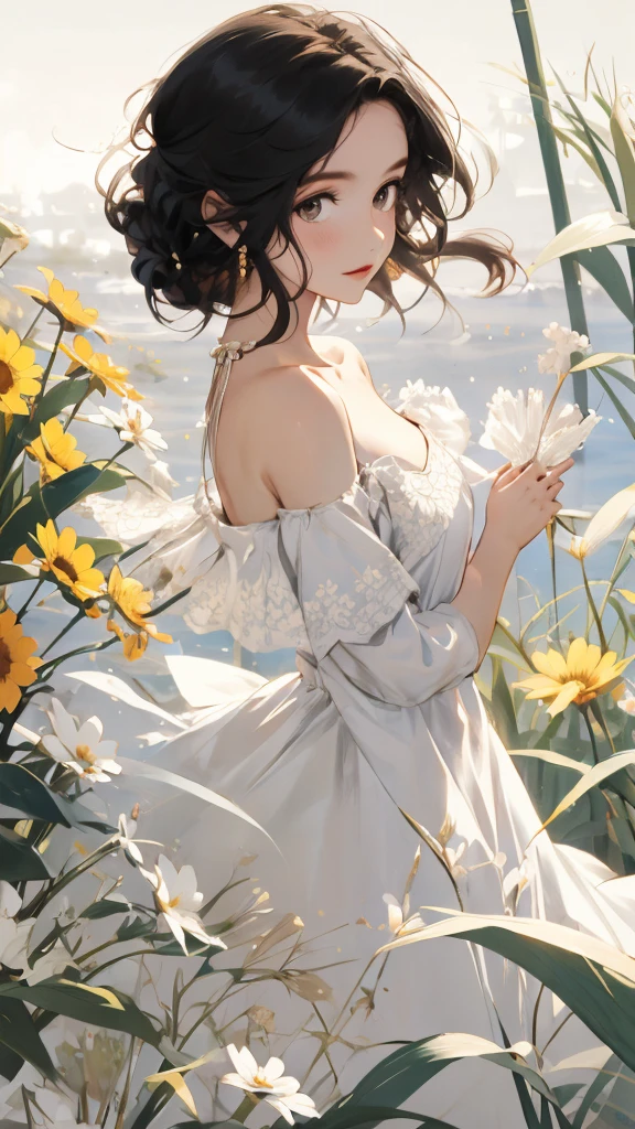 Off-shoulder dress,A girl