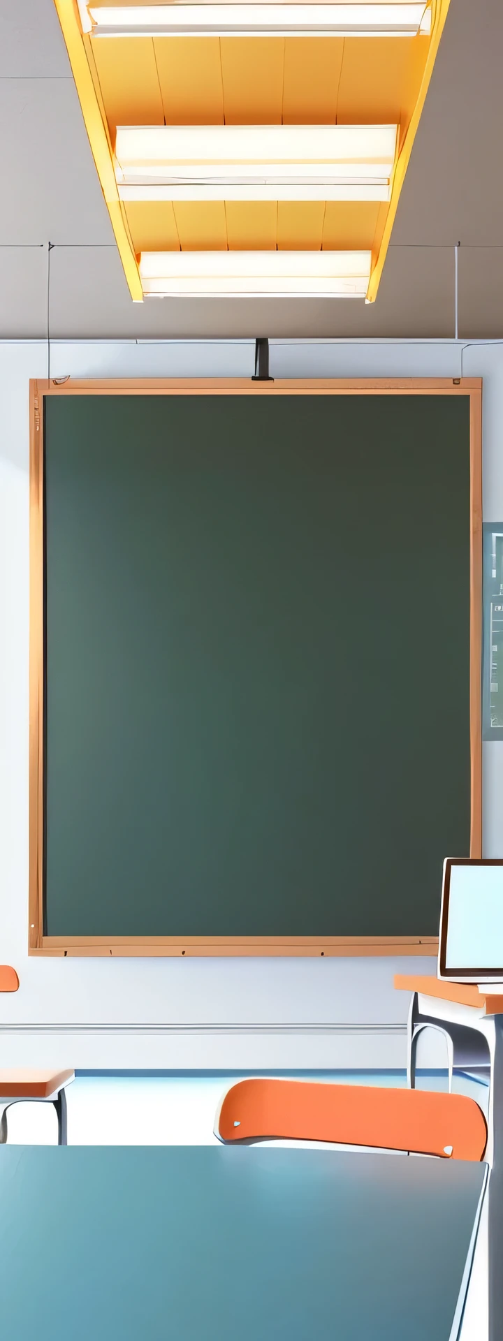 a close up of a blackboard in a room with a chair, blackboard, blackboard, blackboard in background, Classroom Background, The entire subject is within the frame, Whiteboard, single panel, Blue tint, Whiteboard