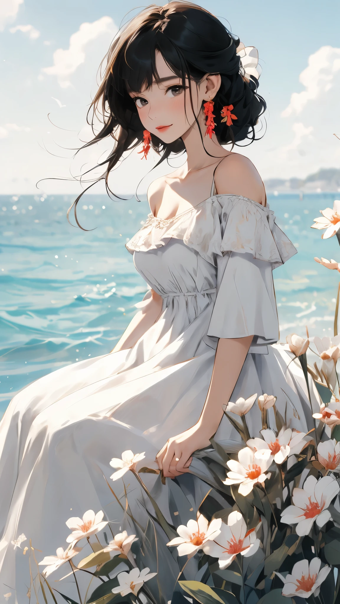 Off-shoulder dress，A girl