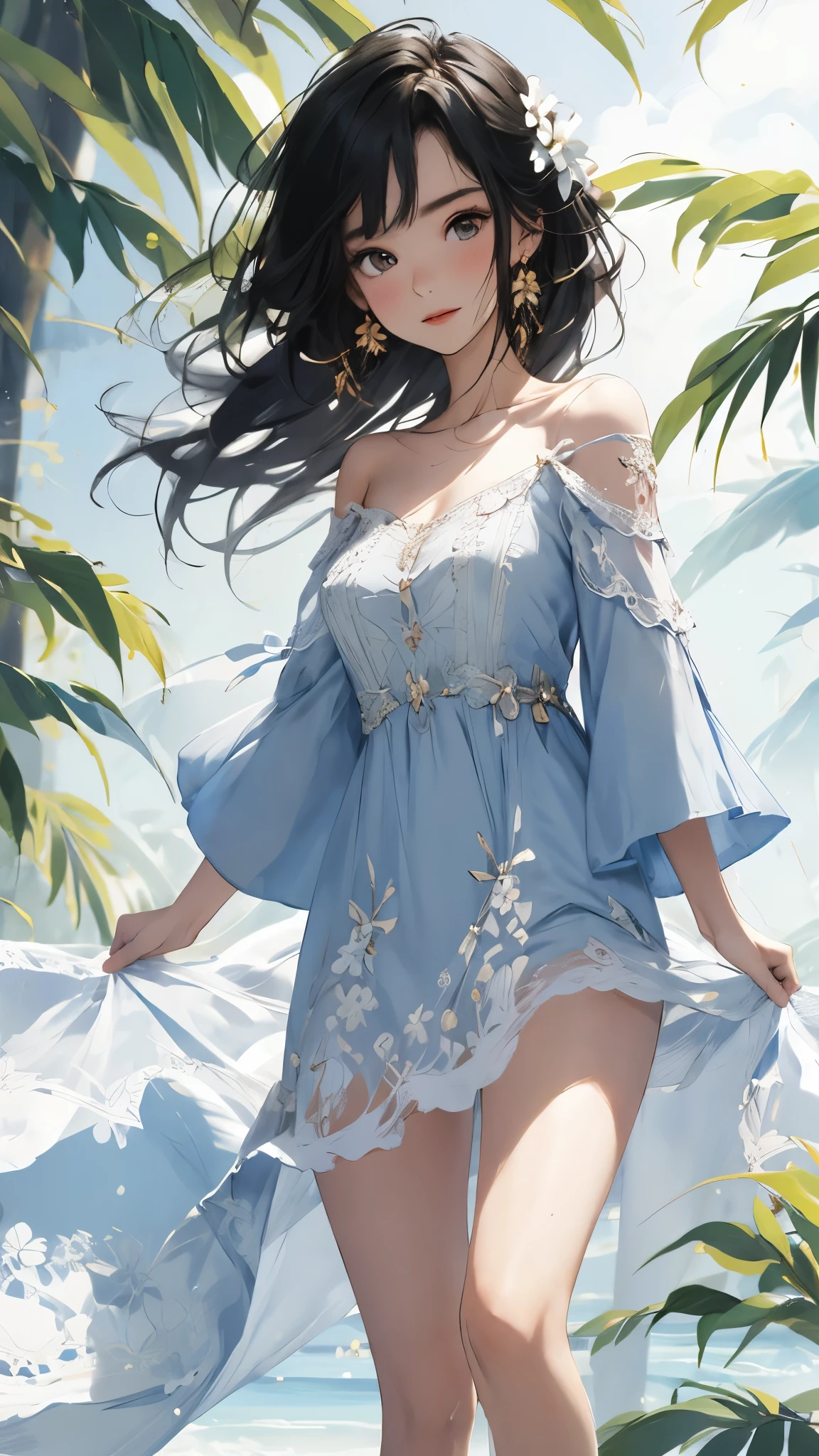 Off-shoulder dress,A girl