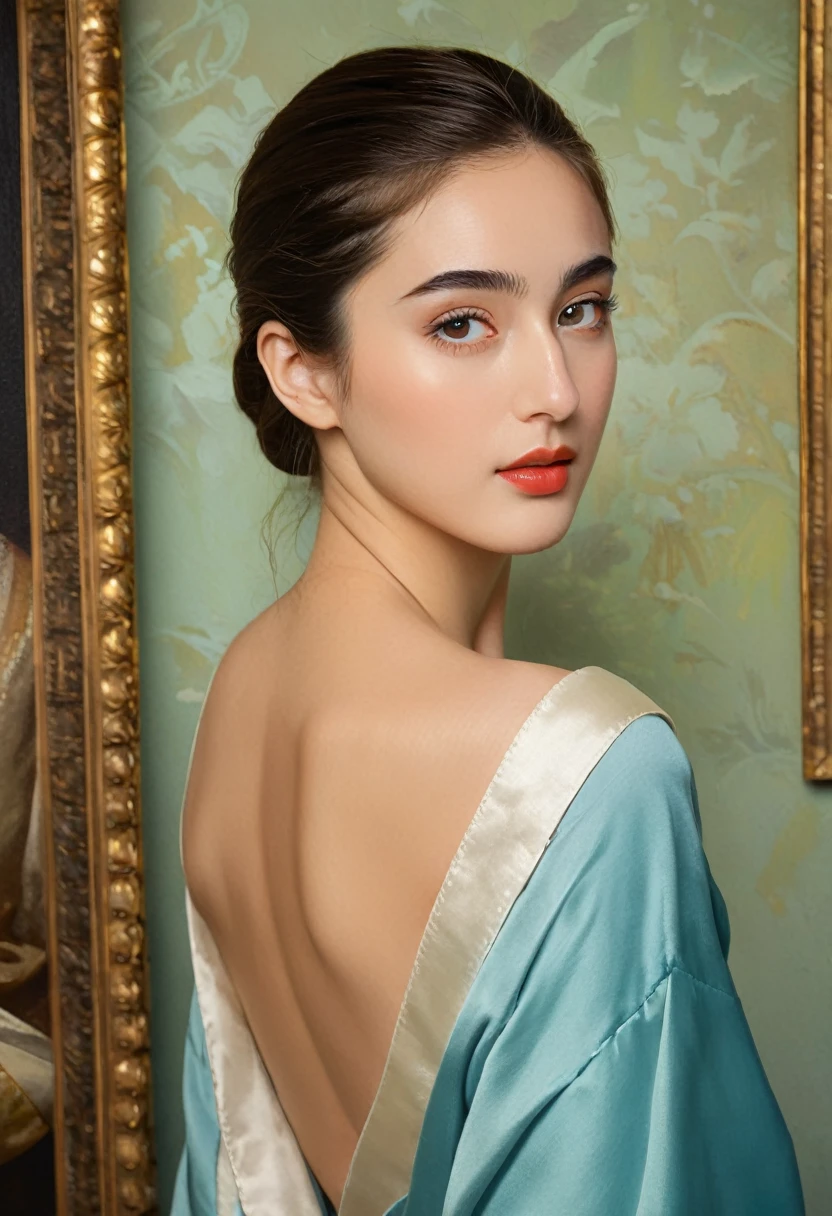 (highres,masterpiece:1.2),(realistic:1.37)"(best quality, ultra-detailed, realistic),beautiful  portrait of a 20-year-old French, (She is half French and half Japanese, and is a stunning beauty with detailed eyes and a high nose:1.1), thick eyebrows, long graceful neck, poised and elegant posture, soft and delicate lighting, classic oil painting medium, vibrant colors, dreamy atmosphere, seductive, (best quality,4k,8k,highres,masterpiece:1.2), ultra-detailed, (realistic,photorealistic,photo-realistic:1.37),(Numerous award-winning masterpieces, incredibly detailed and textured, maximal resolution and clarity), (Hyper-realistic:1.4), sexy look