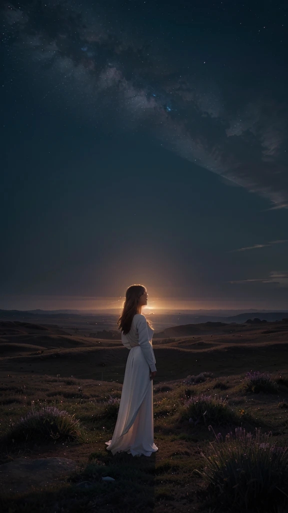 picture a solitary figure standing at the brink of a vast, dim landscape, with their back turned towards the viewer, looking up at the first light of dawn breaking through the darkness. The figure, symbolic of a young adult on a spiritual journey, stands bathed in a gentle glow, their posture expressing both yearning and a deep connection to something greater.
The background should transition from the deep, muted tones of midnight blues and purples at the base, representing the weight of life’s challenges and spiritual darkness, to a soft, radiant light above, symbolizing the dawn of hope and God’s glorious presence. Light should pour down in soft, cascading rays, not just illuminating the figure, but almost wrapping around them, symbolizing the embrace of divine love and the transformative power of faith.
In the surrounding space, incorporate delicate, flowing elements like faint wisps of mist or abstract light trails that subtly converge towards the figure, suggesting the gentle guidance of God’s hand and the presence of the Holy Spirit. The overall composition should evoke a sense of peace, introspection, and a quiet yet powerful emotional uplift, as if capturing the exact moment of a heart being touched and a spirit rising. Use a color palette that moves from the depth of shadow to the brilliance of light—deep indigos and purples for the struggles left behind, transitioning to soft, warm golds, whites, and hints of lavender for the emerging dawn and the promise of new beginnings. This design should resonate on an emotional level, reminding viewers of the profound and personal nature of rising into the light of God’s love.”