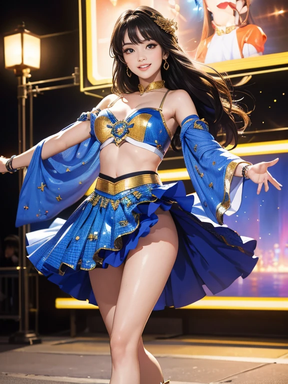 (NSFW:1.8), realistic, realistic, masterpiece, highest quality, one girl, alone, on stage, stage lighting, Stage Spotlight, look at the audience, smile, Idol_sing_costume, (Pueros face_V1:0.8),韓国Idol,Nogizaka Idol,actress,Idol彫刻、